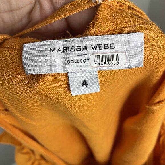 Revolve Marissa Webb Belted Dress Linen Sz 4 Colorful Orange Flirty Coquette - Picture 8 of 9